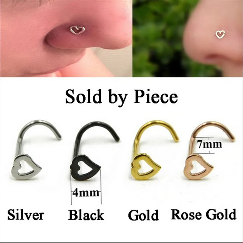 New Arrival Simple Surgical Steel 0.8mm Heart Nose Studs Septum Nose
