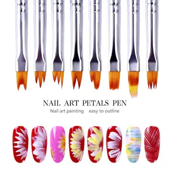 

BellyLady 8 Pcs/set Acrylic French Nail Art Brush Set UV Gel Polish 3D DIY Painting Drawing Liner Pen