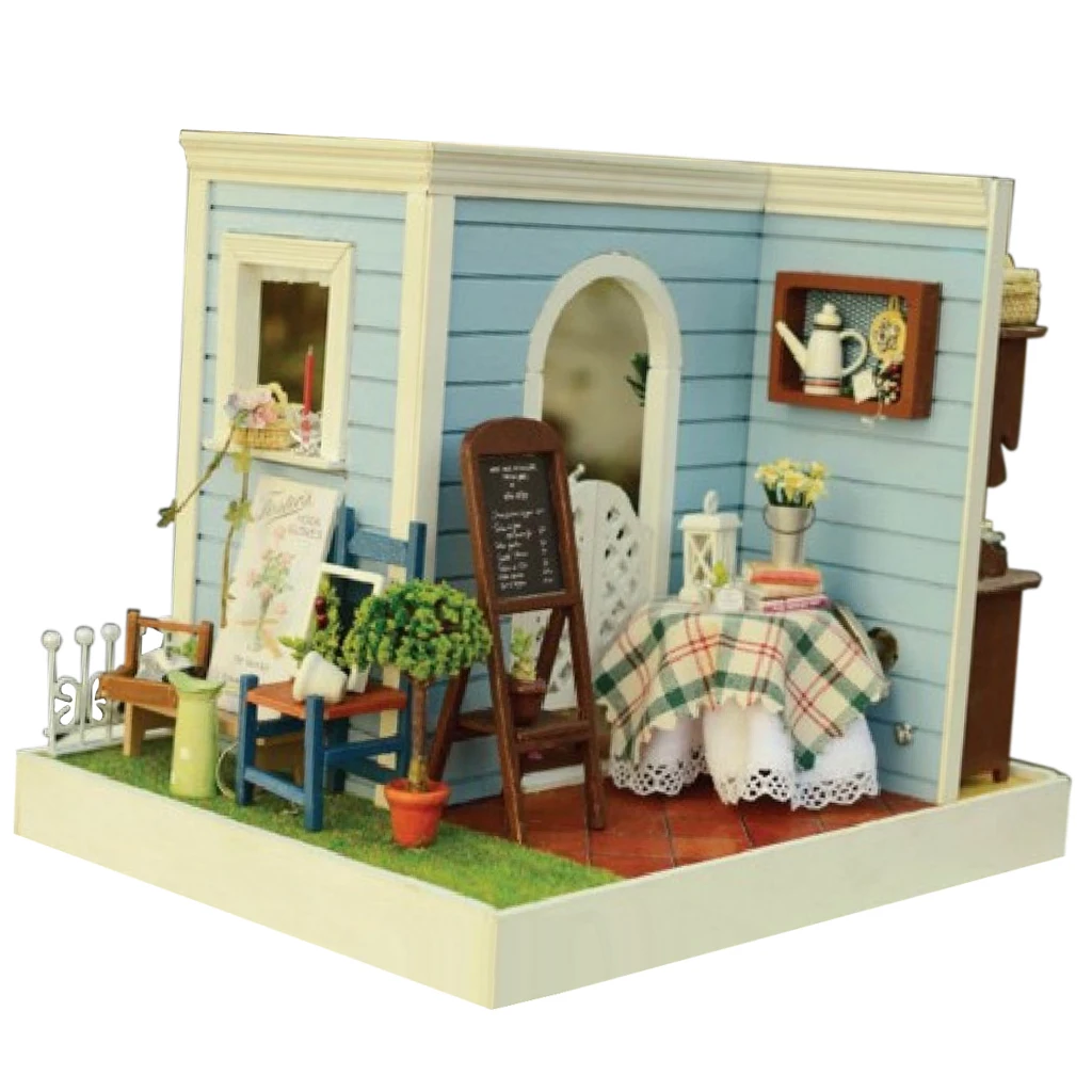 1/24 DIY Handcraft Miniature Project Sweet Wooden Two-Sided Doll House Baking House hand  toy for Kids Birthday Gift