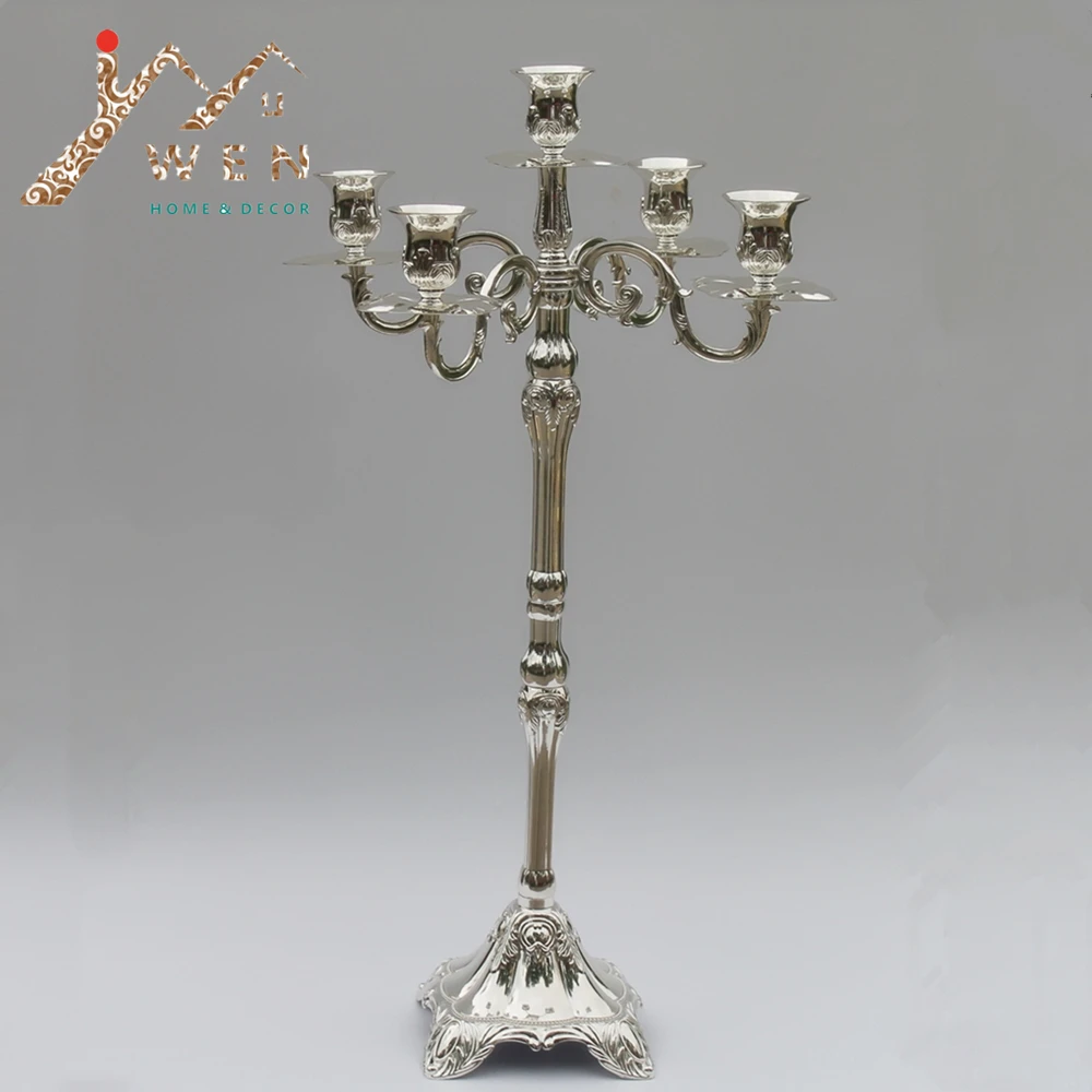 

IMUWEN Silver finish metal centerpiece candelabra 63cm height wedding candle holder party or events use X-mas candlestick