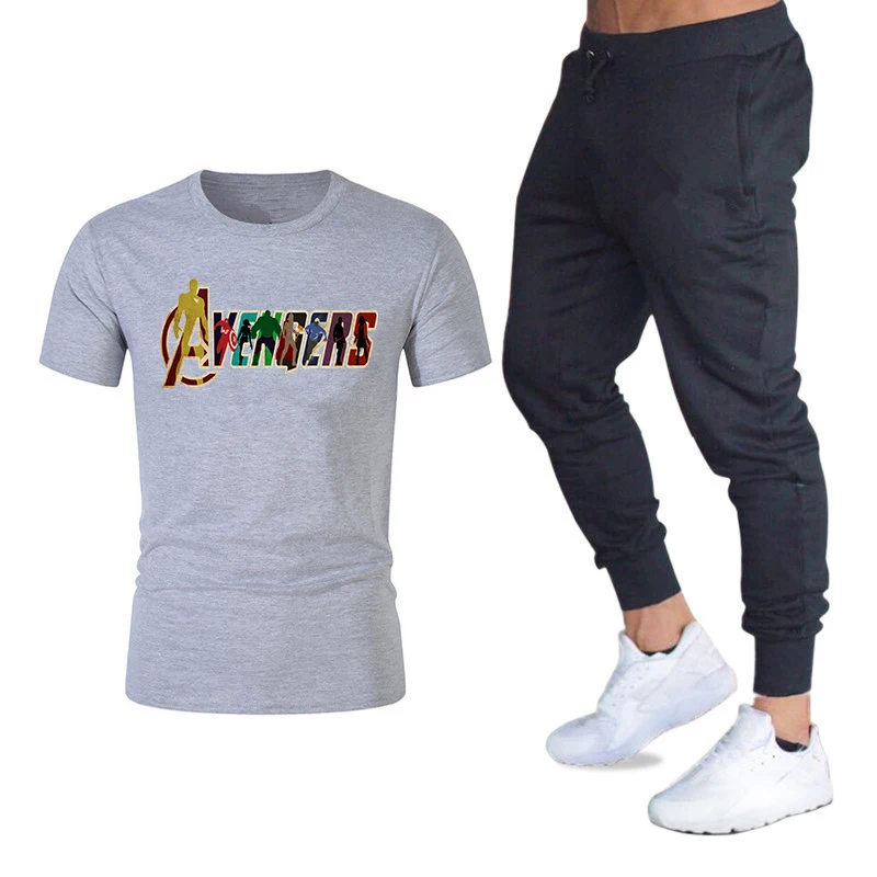 

New Marvel Avengers Men T Shirts+pants Suit Summer Tops Tees Fashion Brand Print Tshirt High Quality Sportswears 2 Pieces Sets