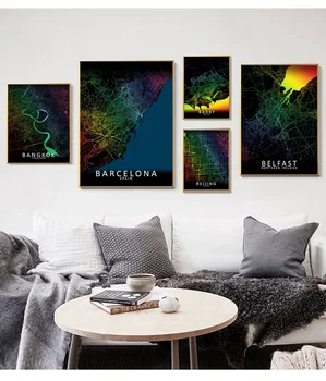 

Bangkok Bangkok Barry Beijing Belfast Belgrade Rainbow City Map Art Canvas Poster Prints Home Wall Decor