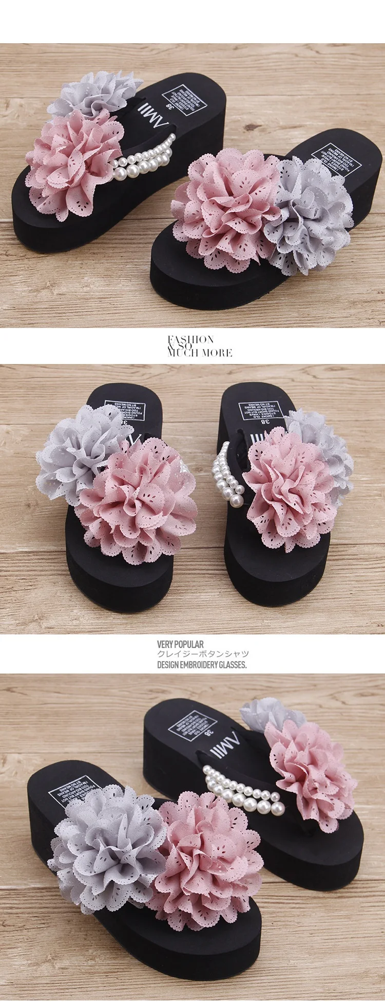Chiffon Flower Sandal Hollow Platform Sandals Fashion Pearl Flip Flops Slippers Hot Sale Cheap Comfort Womens Shoes48