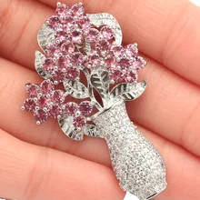 Классическая ваза форма розовый турмалин CZ Дамы Подарок серебряная брошь 47x29 мм