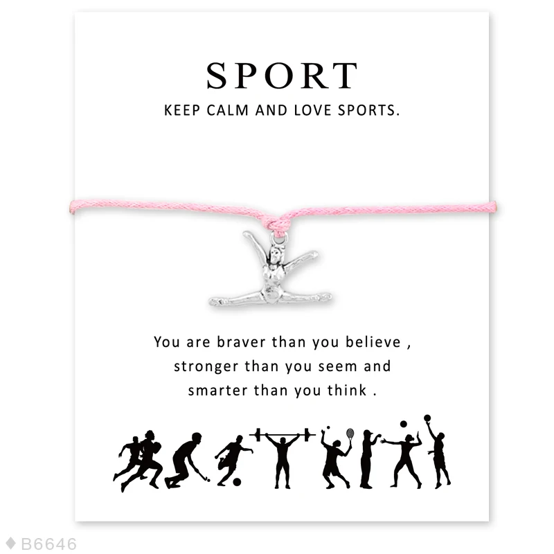 Custom- Silver Artistic Gymnastics Wish Card Bracelet for Women Girls Adjustable Bracelets Statement Cord With | Украшения и