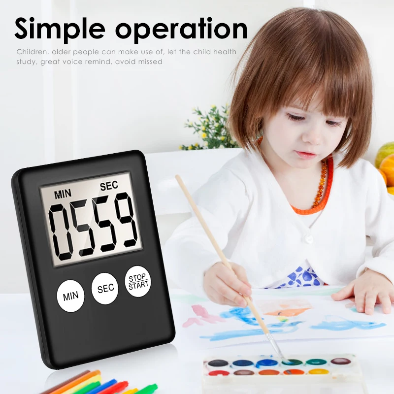 

1pcs Ultra-thin LCD Digital Screen Timer 8color Square Kitchen Cooking Countdown Countdown Alarm Magnet Clock Kitchen Gadget