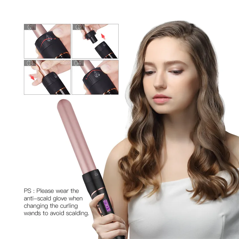 3 In 1 Ceramic Hair Curler Care Styling Curling Wand Interchangeable 3 Parts Clip Hair Iron Curler 9-32mm Curling Iron Wave