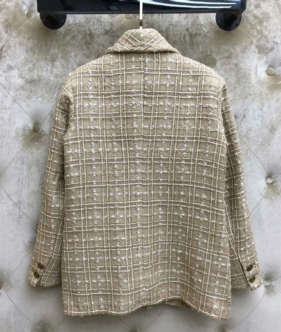 Hot Fashion tweed jackets coat 2019 spring autumn casual loose plaid blazers coat A363