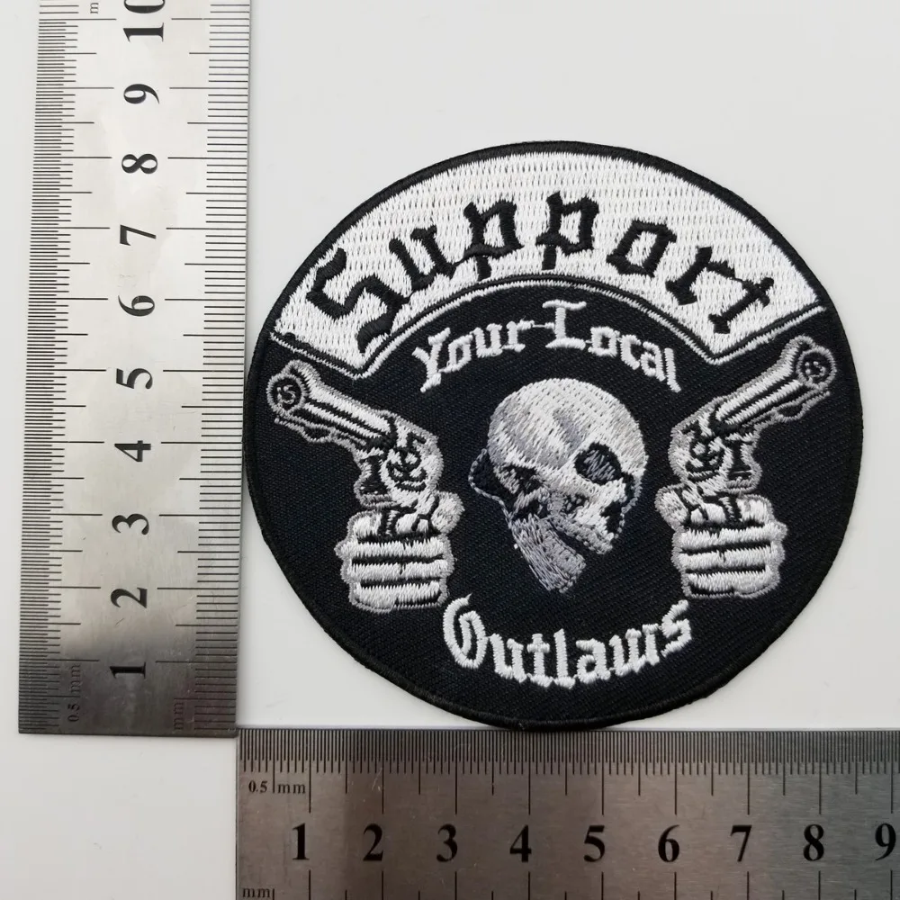 Support your local outlaws motorcycle patch embroidery iron on skull bones biker custom for jacket free shipping (2)