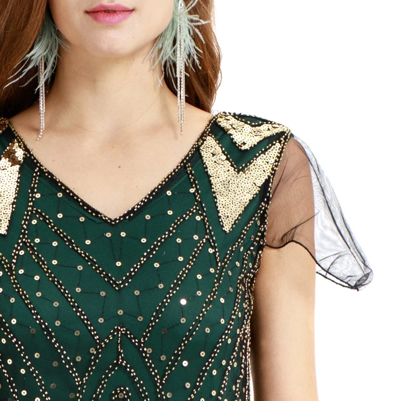 1920s Great Gatsby платья для латинских танцев Хлопушка V шеи бисером блестками вечерние длинное платье Гэтсби платье в пол платье в стиле Чарльстон