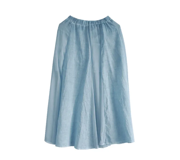 LZJN Original 2019 Ethnic Linen Skirt Elastic Waistband Long Women A-Line Pleated Skirts Beach Boho Vintage Summer Skirts Faldas (3)