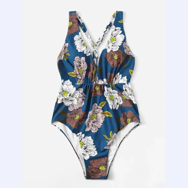 

A&J Sexy Blue One Piece Large Swimsuits Body Closed Plus Size Swimwear Women LW