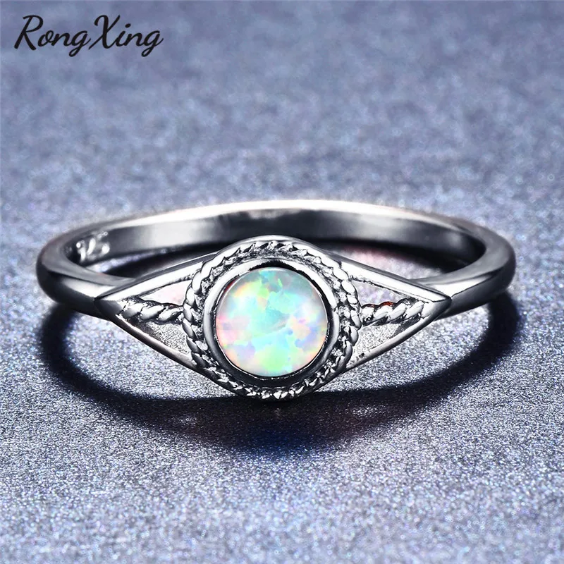 RongXing маленькие круглые белые/синие/фиолетовые огонь опал формы кольца для женщин