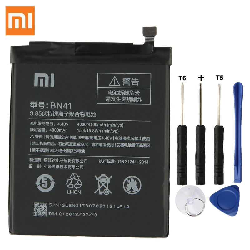 

XaioMi Original Phone Battery BN41 For xiaomi Redmi Note 4 Redmi Note4Pro Note4 4G+ High-end configuration Battery 4100mAh
