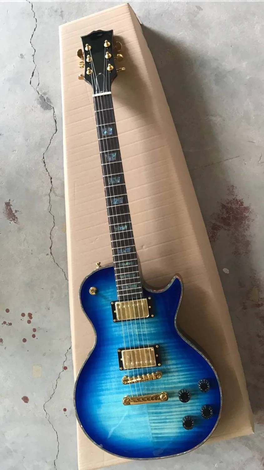 

Wholesale New Custom Shop Electric Guitar Real Abalone Inlay and Round With Gold Hardware In Blue Burst 170606