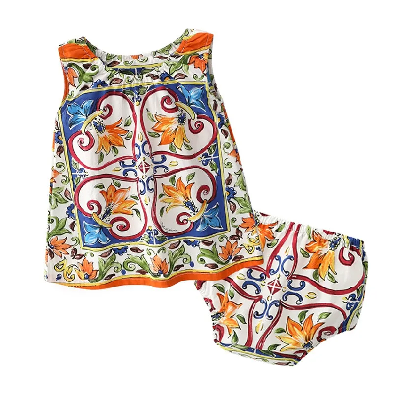 

Baby girl's summer fashion print suit Children set