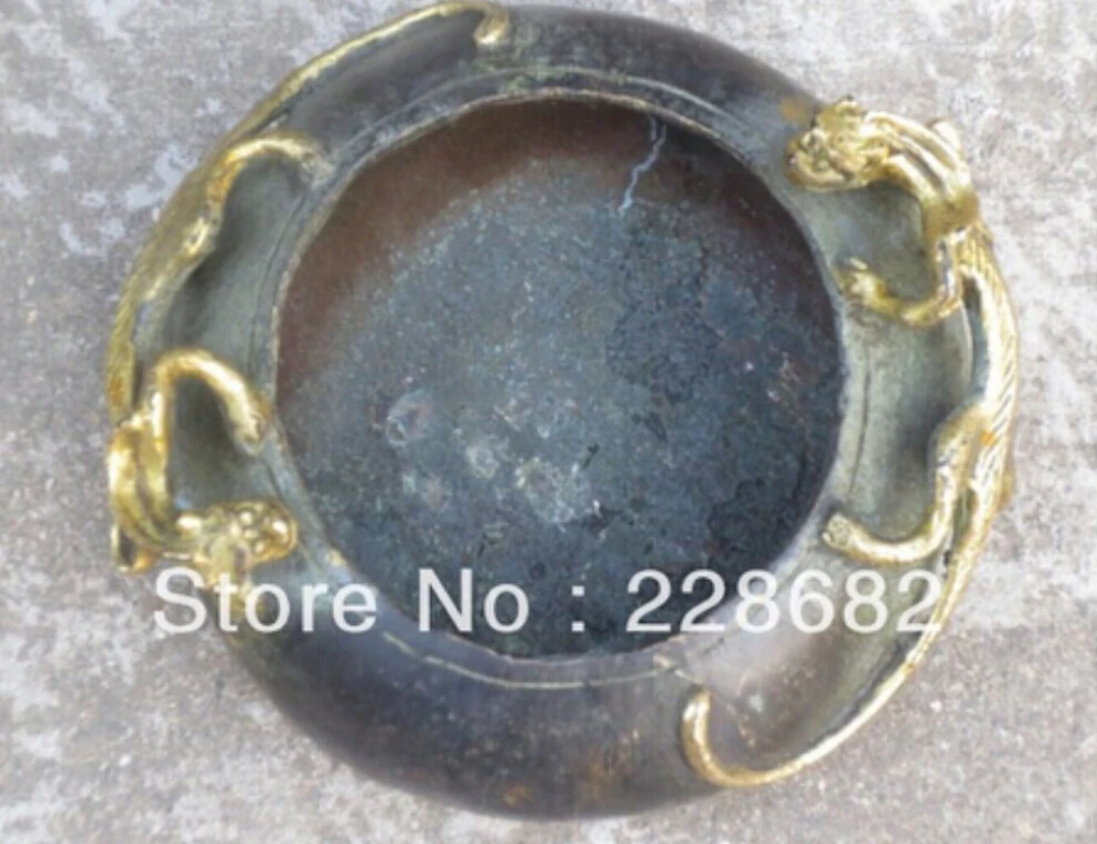 

Collectible chinese Decorate Handwork Old bronze Carving 2 dragon InkWell Pot