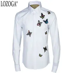 Lozoga китайский стиль мужской рубашки оригинальный дизайн Saiboat печать с длинными рукавами модная синяя мужская рубашка роскошное качество