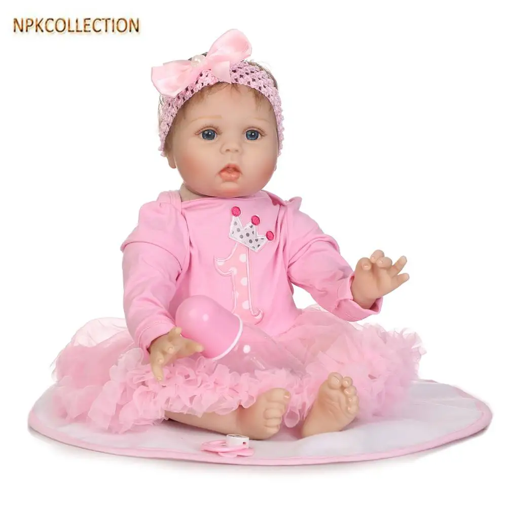 NPKCOLLECTION 50CM Realistic Silicone Doll Baby Alive Boneca Kids Toy for Girls,Real Doll Reborn Babydoll Blue Eyes with Clothes