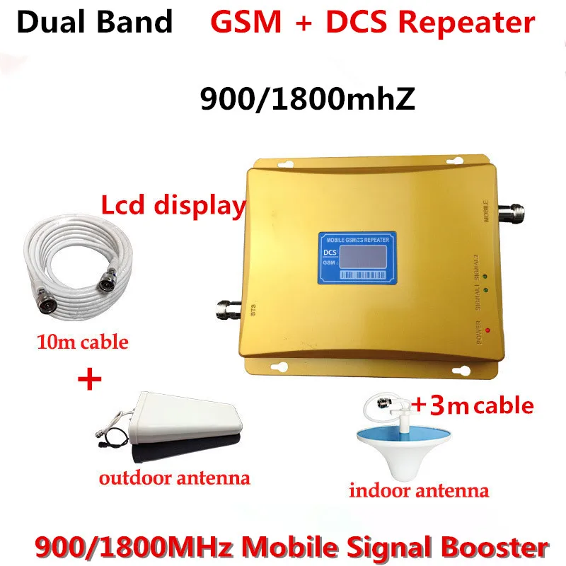 

GSM 900 4G LTE 1800 (FDD Band 3) Dual Band Repeater LCD Display 65dB Gain GSM 900mhz DCS 1800mhz Cellular Mobile Signal Booster