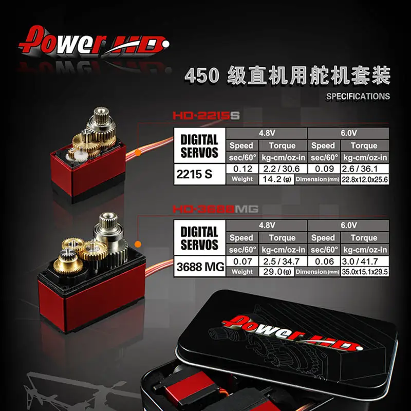 

Power HD RC helicopter servo combo 3pcs 2215S + 3688MG for 450 470 X3 Q3 helis