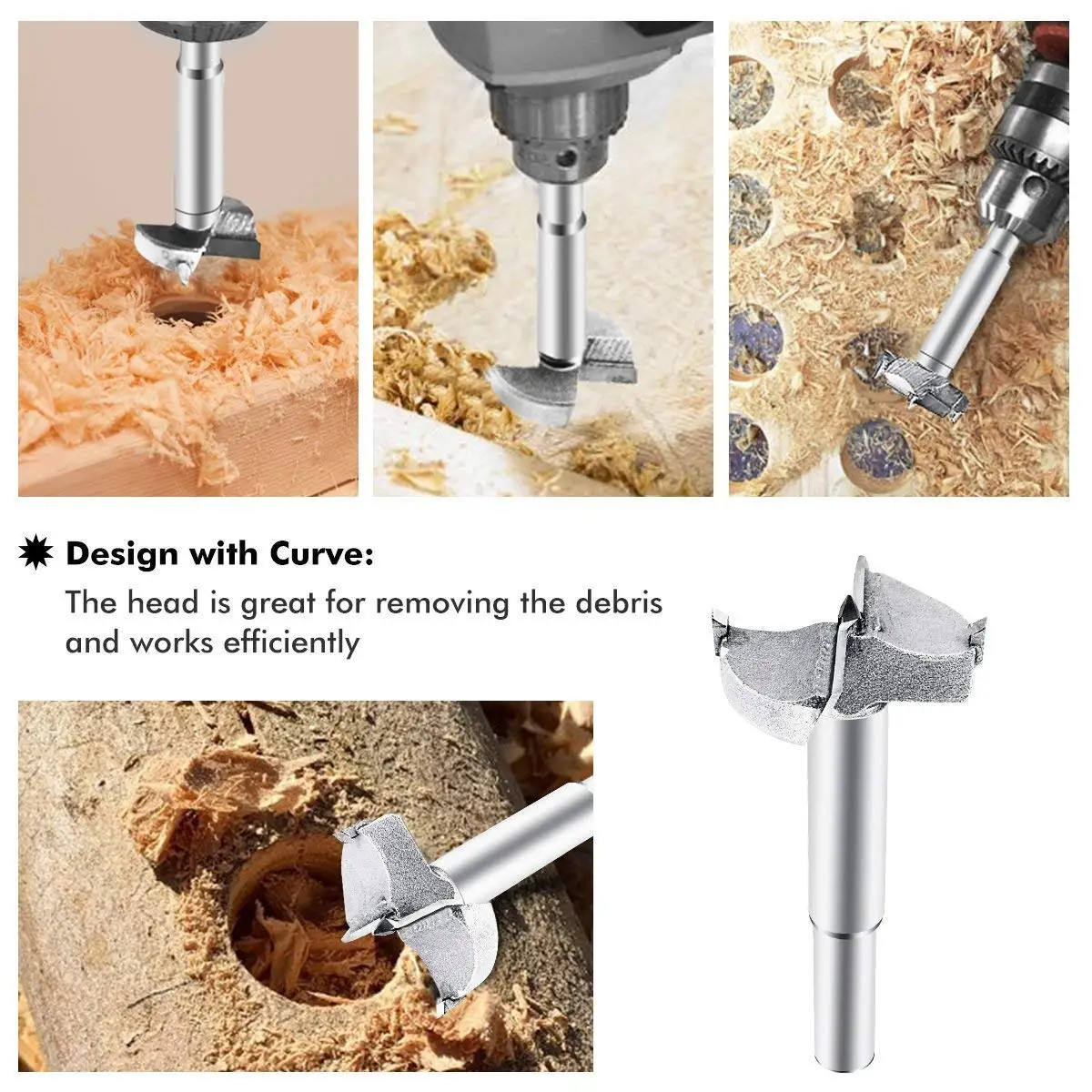 Forstner Drill Bit Sets 5pcs High Speed Steel Carbon Woodworking Hole Saw Set with 3/8 inch Shank 1-2/5