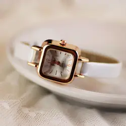Классический Довольно площадь розовое золото кожа Кварцевые наручные часы для Для женщин женские черный, белый, розовый цвет op001