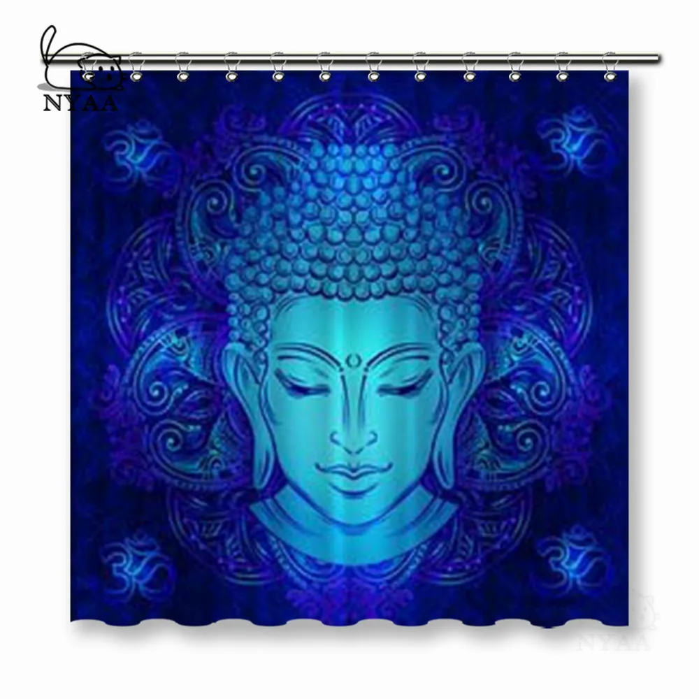 

NYAA Buddha Head Shower Curtains Paisley Ornament Mehendi Waterproof Polyester Fabric Bathroom Curtains For Home Decor