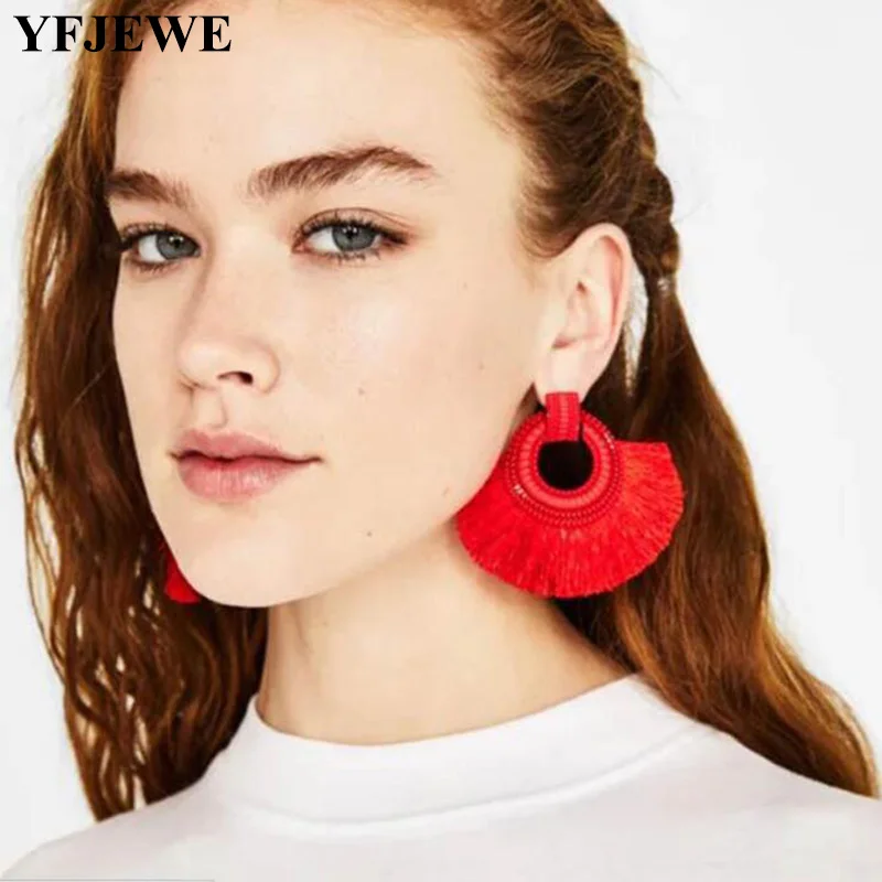 

Boho Big Sector Tassel Earrings Hot Sale Multi Color Wedding Jewelry Wholesale New Charm Dangle Drop Earring For Women T010