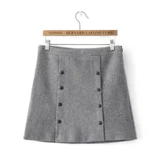 double breasted wool winter skirt women mini skirt women woolen skirts womens saia midi gray color saias faldas mujer jupe