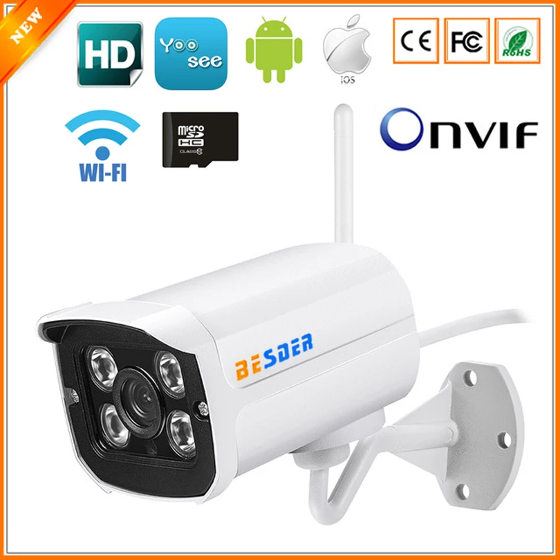 

BESDER Waterproof Metal IP66 IP Camera Wifi Wired 720P 1.0MP With SD Card Slot ONVIF Yoosee P2P Night Vision Surveillance Camera