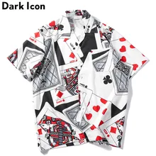 Dark Icon Porker King Printed Retro Street Shirts Men 2019 Summer Turn-down Collar Hip Hop Shirt Men's Top