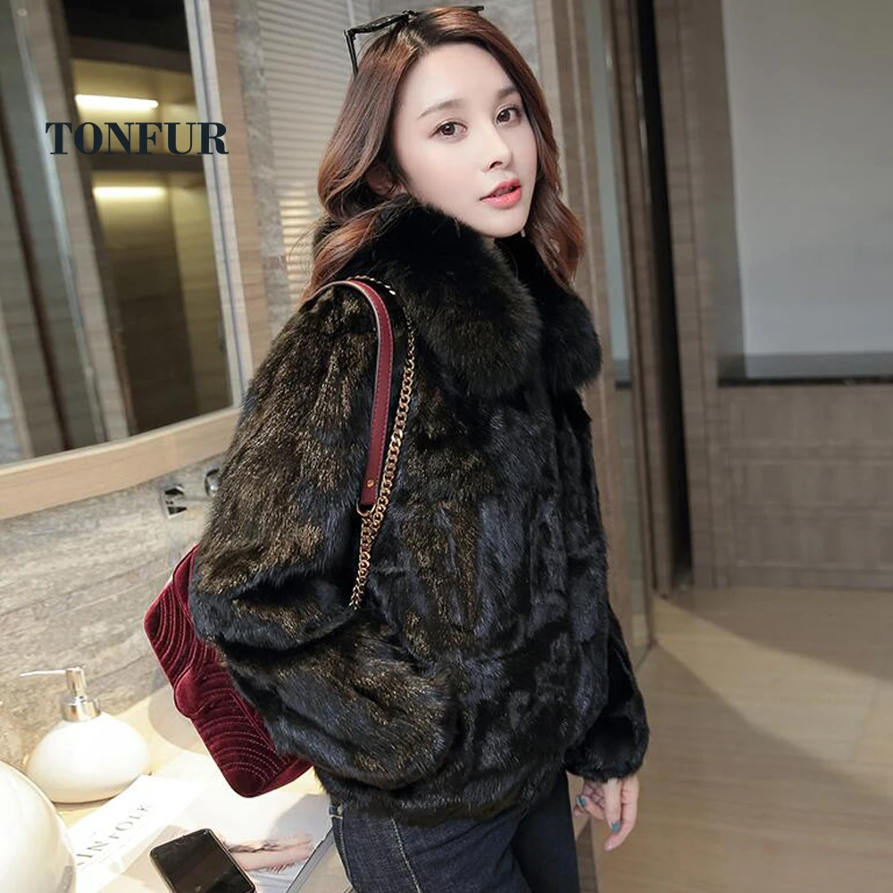 

Natural Genuine Mink Fur Overcoat with Luxury Big Fox Fur Collar Coat Factory Retail Good Mink Quality Jacket SR215