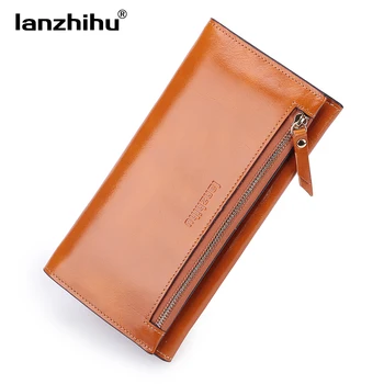 

New Genuine Leather Wallet for Women Fashion Long Luxury Leather Zipper Purse Female Slim Wallets Phone Card Holder Clutch