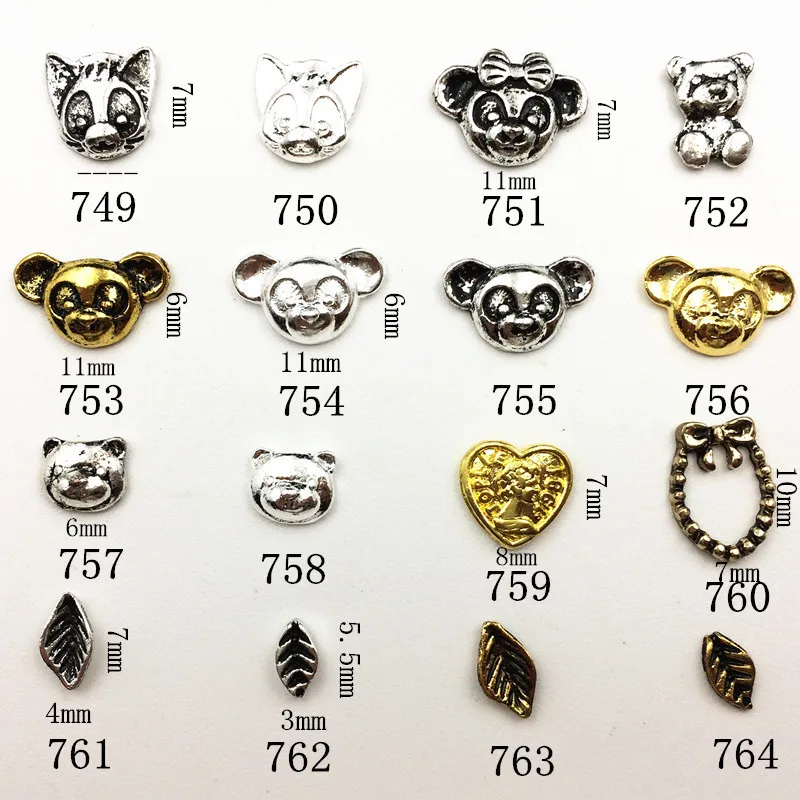 10Pcs/Lot Japan New Arrive Vintage Cat Mouse Head Leaf Heart Bow Knot Metal Alloy Nail Art Decorations/Sticker for Manicure | Красота и