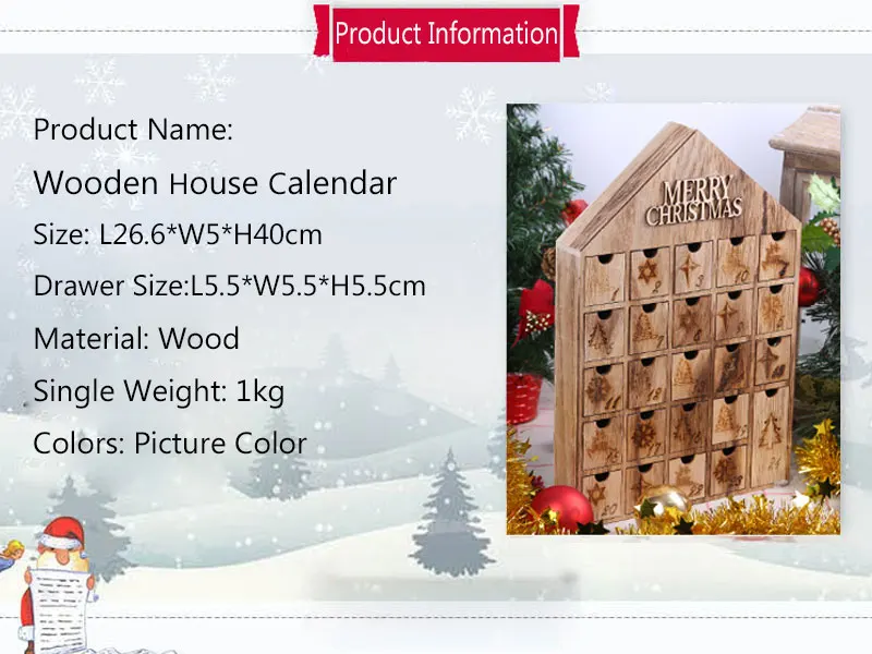 См 26*40 см деревянный дом Адвент календарь Рождество обратный отсчет Простой Ретро стиль украшения дома подготовить подарки для детей