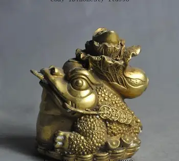 

chinese fengshui brass money coin ingot Cabbage Golden Toad bufo spittor statue
