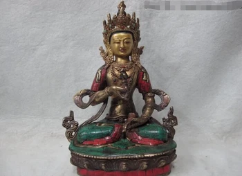 

free shipping Collectible bronze S2324 9 Tibet Bronze Gilt inlay coral turquoise Vajrasattva Vajradhara Buddha Statue