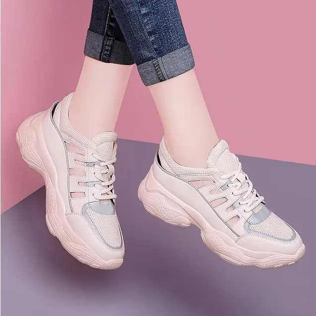Розовые туфли для папы и девочки ins Tide летние дышащие Baitao г. Новые спортивные туфли с толстой подошвой для отдыха