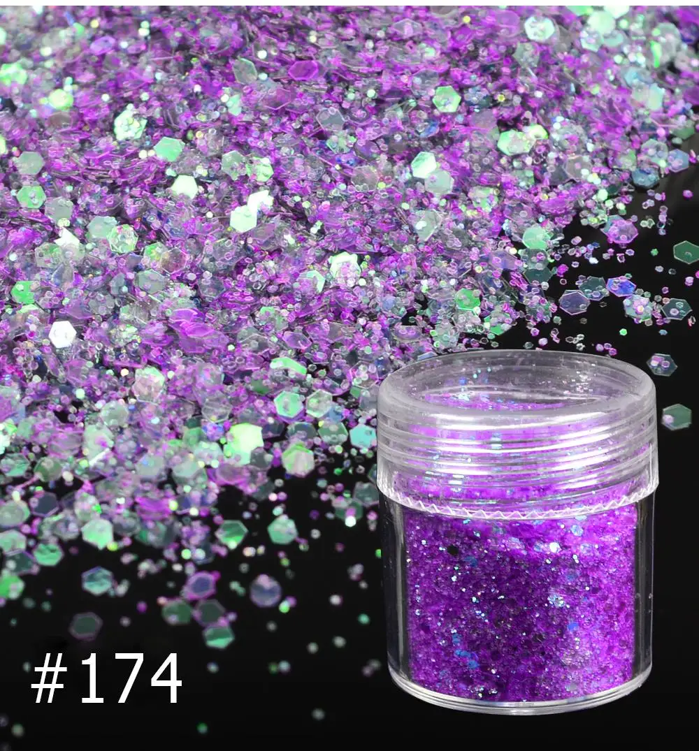 LCJ 1 бутылка 10 мл фиолетовые блестки блестящая пудра супер художественные Блестки для ногтей советы от пыли блестящие украшения набор для ногтей Гель-лак