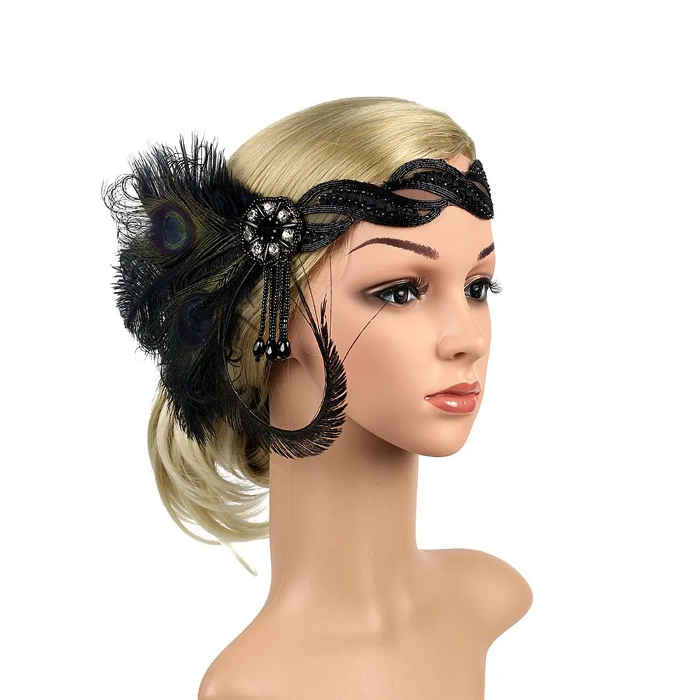 1920s головной убор с перьями, головной убор Great Gatsby, винтажные аксессуары для волос, Женские аксессуары Ozdoby Do Wlosow#0