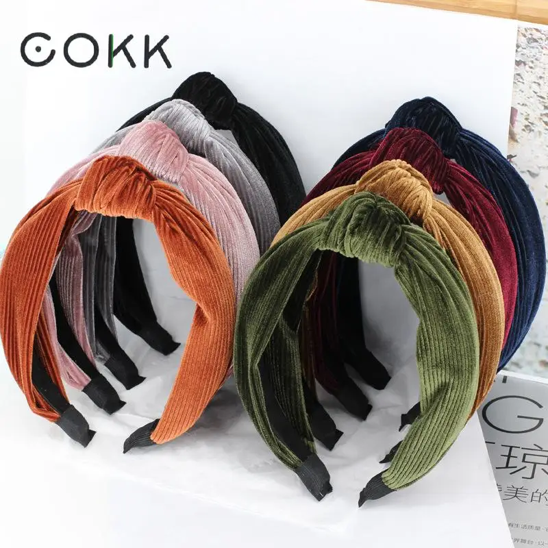 

COKK Retro Velvet Solid Color Headband Hair Band Knot Hairband Hair Accessories For Women Girl Wide Hair Hoop Headbands