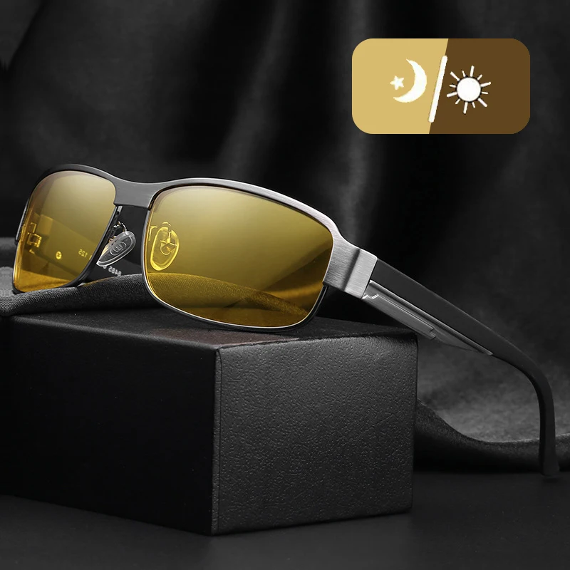Baratos Gafas fotocrómicas polarizadas 2019 gafas de sol rectangulares polarizadas gafas de sol de conducción de visión nocturna gafas fotocrómicas gris amarillo