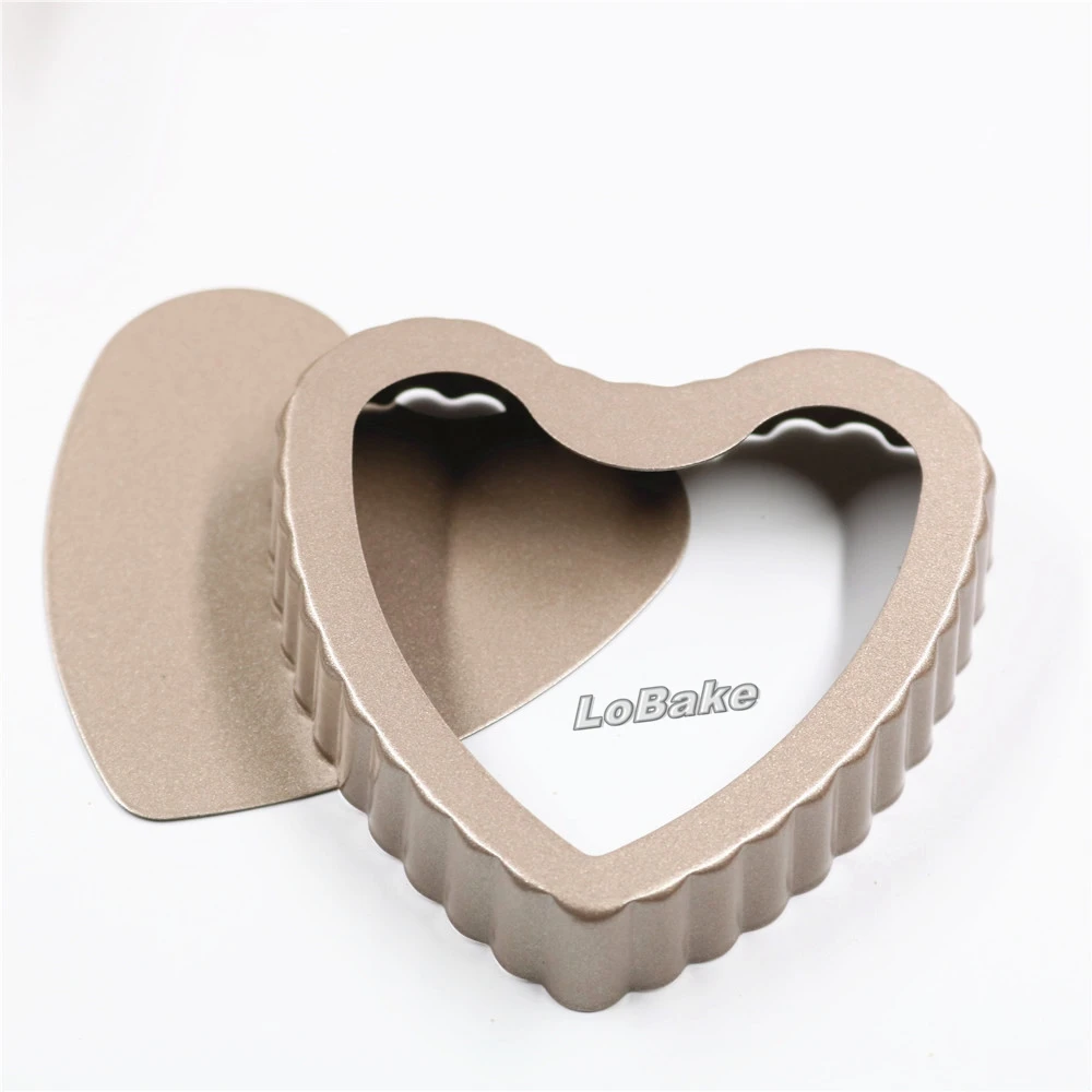 Mini 4 inches non-stick golden fluted wall loose bottom heart shape metal pie pan toast cake moulds loaf bread molds cookware