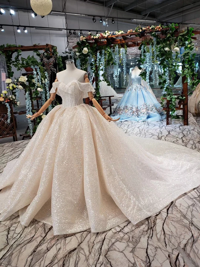 HTL432 shiny wedding dresses with glitter off the shoulder special neck sparckly wedding gowns 2019 new fashion robe de mariee (2)