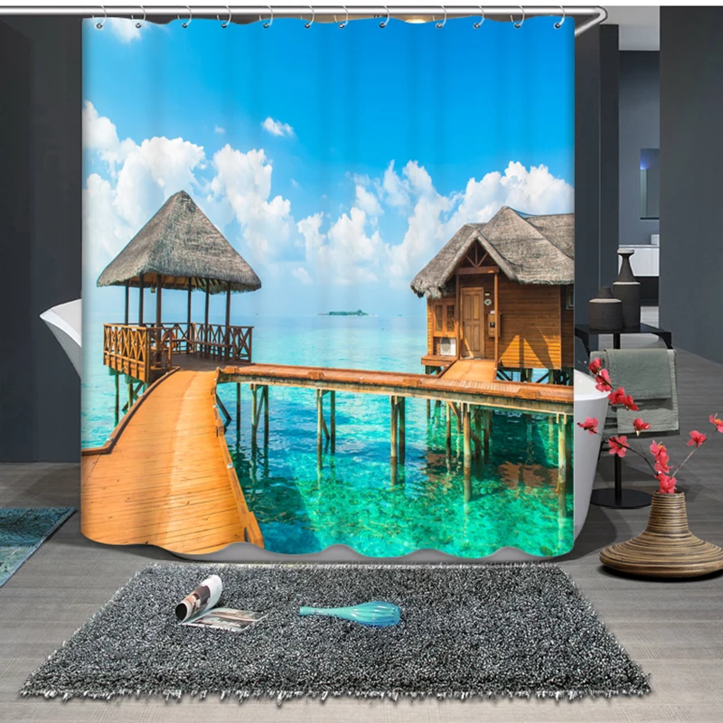 3D занавеска для душа s Приморский песчаный пляж пейзаж узор для ванной занавеска водостойкие ткани занавестовары для ванной s товары