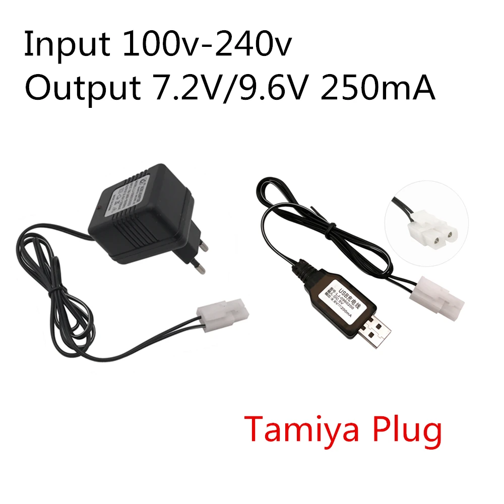 

7.2v 9.6v Charger for NiCd NiMH battery Input 100v-240v Output 7.2v 250ma with Tamiya Plug Kep-2p Plug 9.6v charger For RC toys