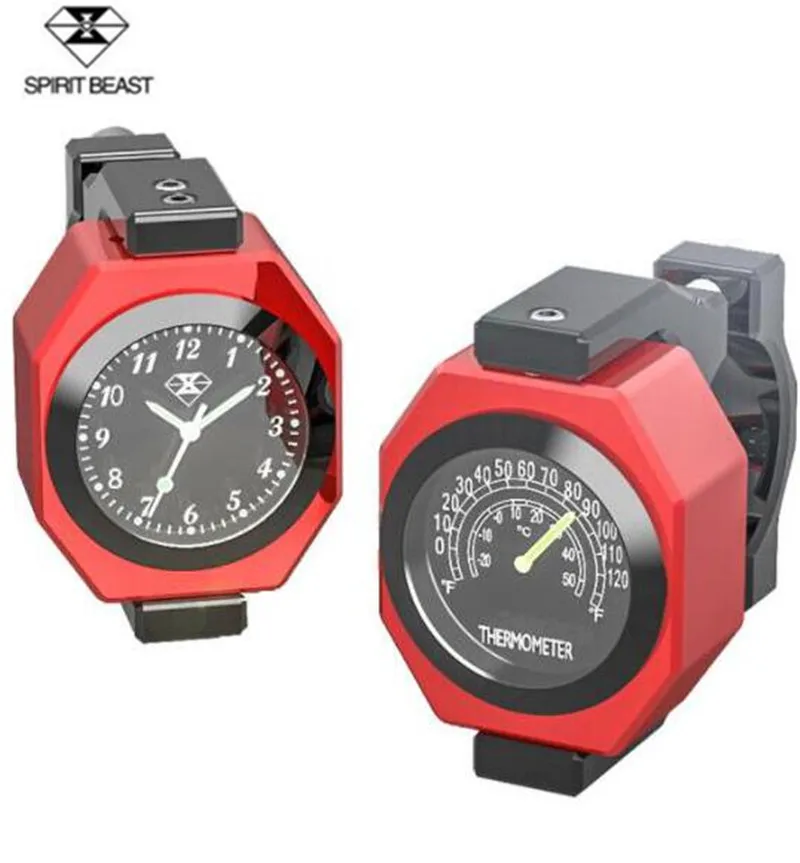 

SPIRIT BEAST Handlebar Clocks Motorcycle Watch Temperature Time 2-in-1 Thermometer 22-28mm Handlebar Luminous Clock