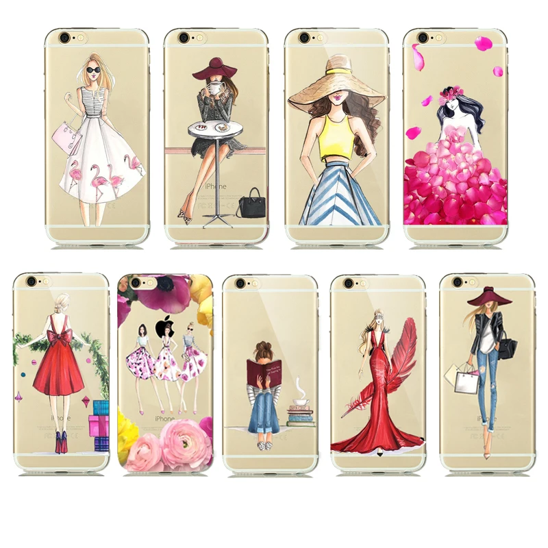 Fashion illustration Shopping Modern Girls Ladys Dress Case for coque iphone 8 7 6S 5 5SE Silicone Cases Cartoon Cover Capinhas Fashion illustration Shopping Modern Girls Ladys Dress Case for coque iphone 8 7 6S 5 5SE Silicone Cases Cartoon Cover Capinhas