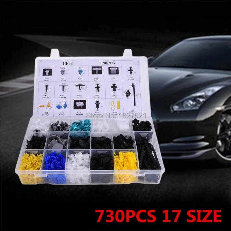 Baratos 730 unids 17 tipo mezclado sujetador auto parachoques universal pinza fija tipo empuje clip para todos los automóviles serie coche sujetador